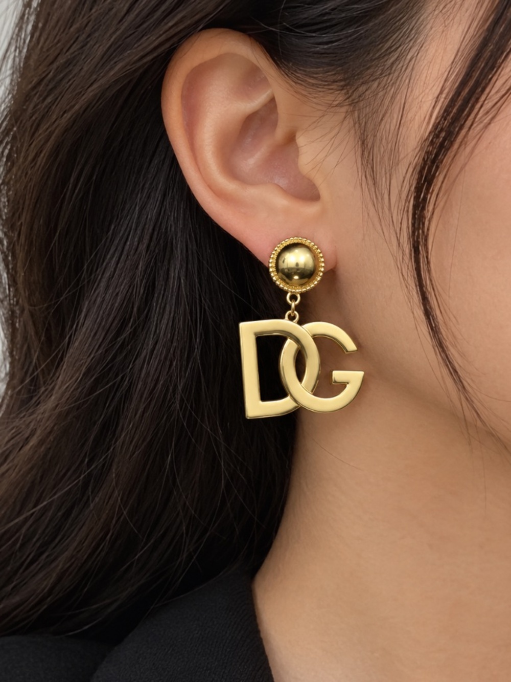Gold DG Monogram Dangle Earrings